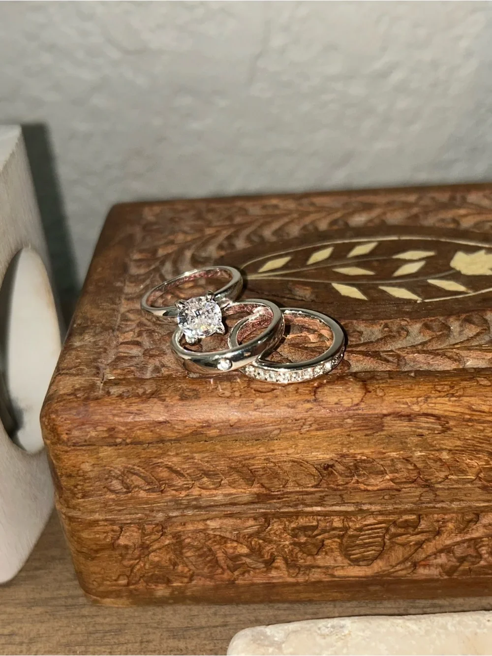 Sterling Silver Clear Cubic Zirconia Bridal Ring Set - White
